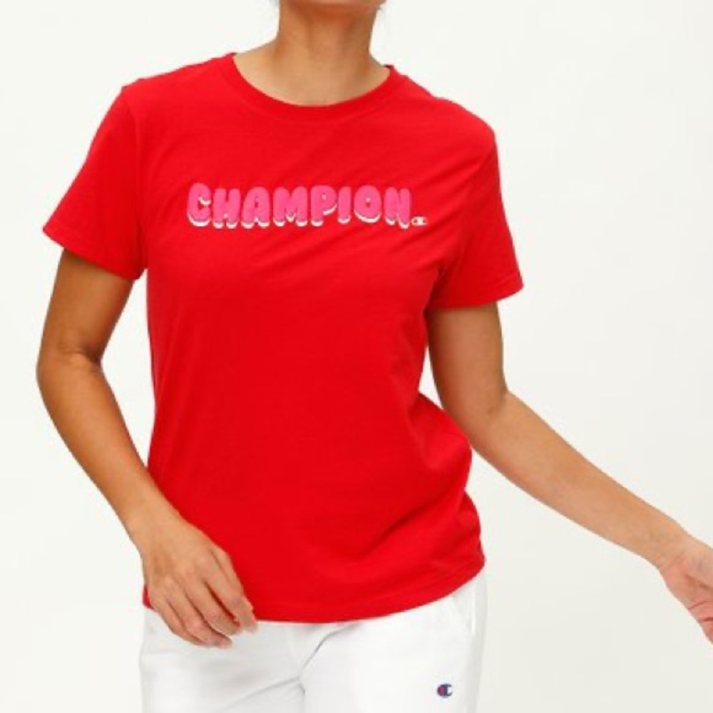 Champion Cheerful Red Logo The Classic Tee NWT SZ L - Picture 2 of 8